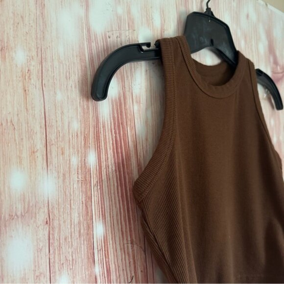 Unbranded Chocolate Brown Ribbed Racerback Cropped Tank Top - Picture 4 of 7